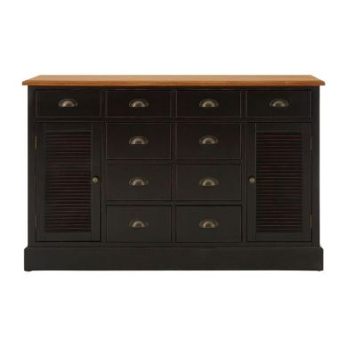 Victoria Wooden Sideboard In Black With 2 Doors And 10 Drawers
