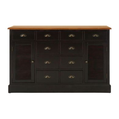 Victoria Wooden Sideboard In Black With 2 Doors And 10 Drawers