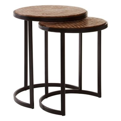 Hadley Chevron Wooden Set Of 2 Side Tables In Natural With Black Frame
