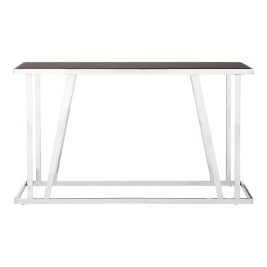 Ackley Black Glass Top Console Table With Stainless Steel Frame