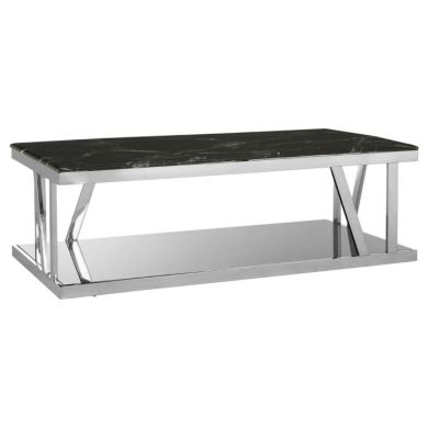 Axminster Black Marble Coffee Table With Silver Stainless Steel Frame