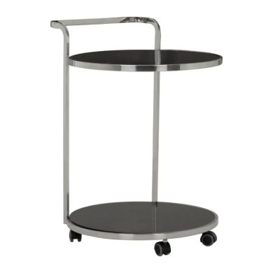 Axminster 2 Tier Black Glass Drinks Trolley With Silver Stainless Steel Frame