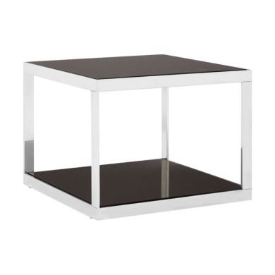 Axminster Square Black Glass Coffee Table With Silver Stainless Steel Frame