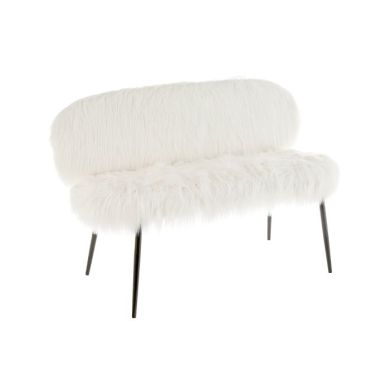 Sabian Faux Fur 2 Seater Sofa In White With Black Metal Legs