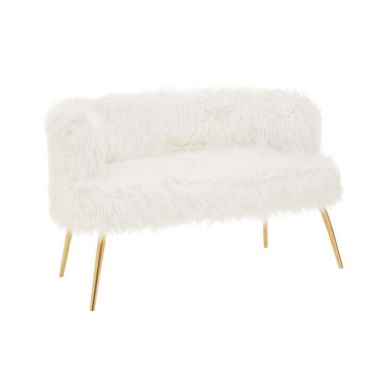 Sabian Faux Fur 2 Seater Sofa In White With Gold Metal Legs