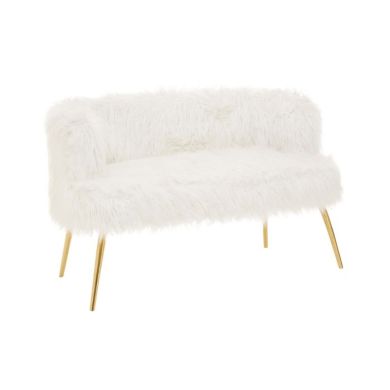 Sabian Faux Fur 2 Seater Sofa In White With Gold Metal Legs