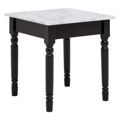 Halden Marble Side Table In White With Black Wooden Frame