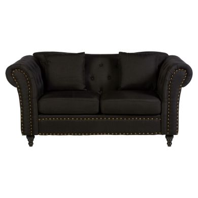 Fable Chesterfield Fabric 2 Seater Sofa In Black With Knopped Feets