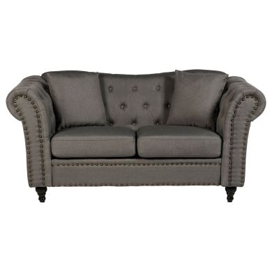 Fable Chesterfield Fabric 2 Seater Sofa In Grey With Knopped Feets