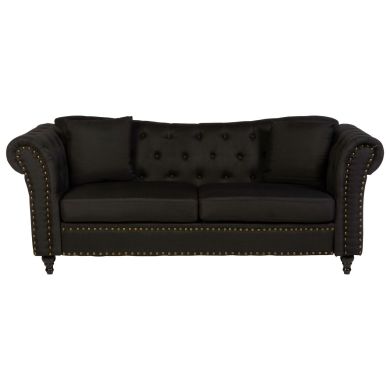 Fable Chesterfield Fabric 3 Seater Sofa In Black With Knopped Feets