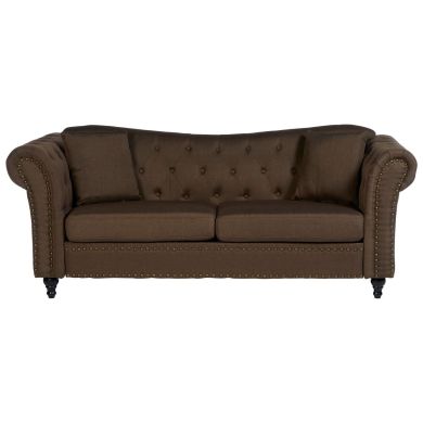 Fable Chesterfield Fabric 3 Seater Sofa In Natural With Knopped Feets