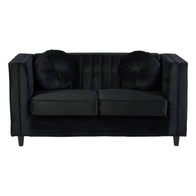 Farah Velvet 2 Seater Sofa In Black With Eucalyptus Wood Feets