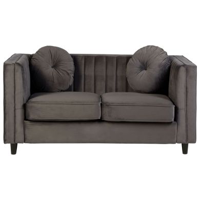 Farah Velvet 2 Seater Sofa In Grey With Eucalyptus Wood Feets