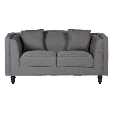 Feya Polyester Fabric 2 Seater Sofa In Grey With Glossy Black Feets
