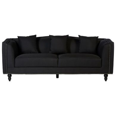 Feya Polyester Fabric 3 Seater Sofa In Black With Glossy Black Feets
