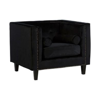 Fethiye Velvet Upholstered Armchair In Black