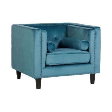 Fethiye Velvet Upholstered Armchair In Blue