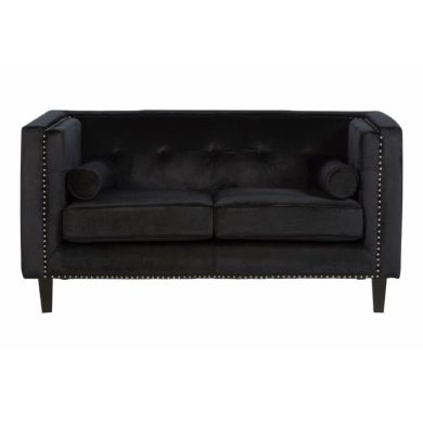 Fauna Velvet 2 Seater Sofa In Black With Black Wooden Legs