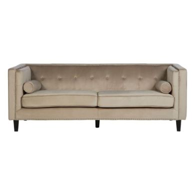 Fauna Velvet 3 Seater Sofa In Mink With Black Wooden Legs