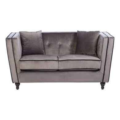 Ferris Polyester Velvet 2 Seater Sofa In Grey With Matte Black Feets