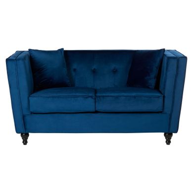 Ferris Polyester Velvet 2 Seater Sofa In Navy With Matte Black Feets