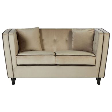 Ferris Polyester Velvet 2 Seater Sofa In Mink With Matte Black Feets
