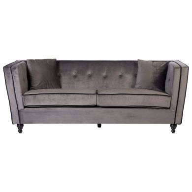 Ferris Polyester Velvet 3 Seater Sofa In Grey With Matte Black Feets