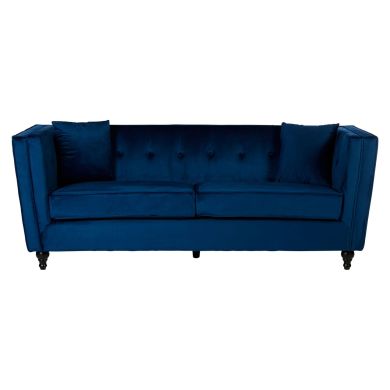 Ferris Polyester Velvet 3 Seater Sofa In Navy With Matte Black Feets