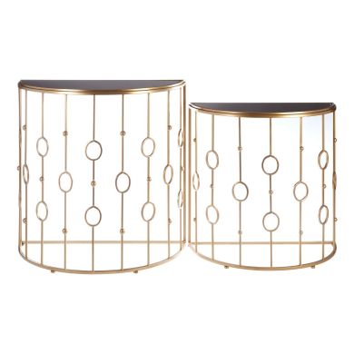 Faiza Art Deco Glass Top Set Of 2 Console Tables With Rich Gold Frame