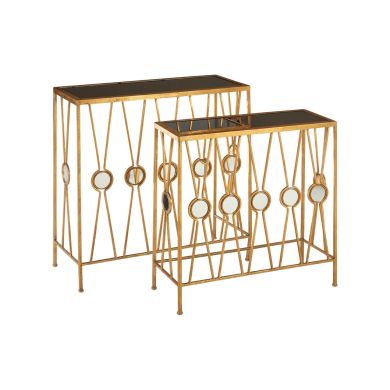 Faiza Rectangular Glass Top Set Of 2 Console Tables With Rich Gold Frame