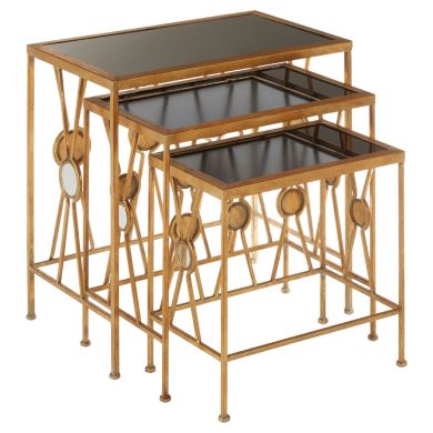 Faiza Glass Top Nest Of 3 Tables With Rich Gold X Design Frame