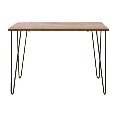District Wooden Dining Table In Natural With Black Harpin Metal Legs