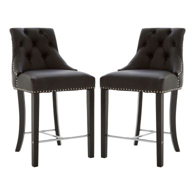 Regents Park Black Faux Leather Bar Chairs With Rubberwood Legs In Pair