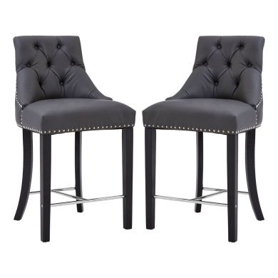 Regents Park Grey Faux Leather Bar Chairs With Rubberwood Legs In Pair