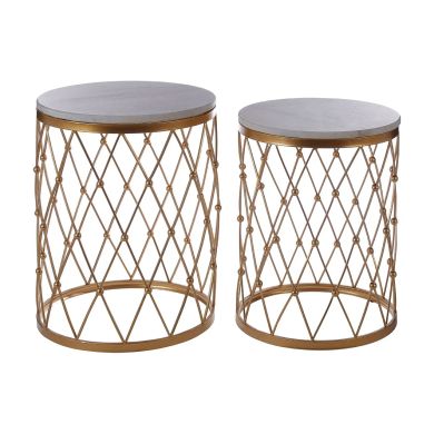 Arcana Marble Set Of 2 Side Tables With Gold Base