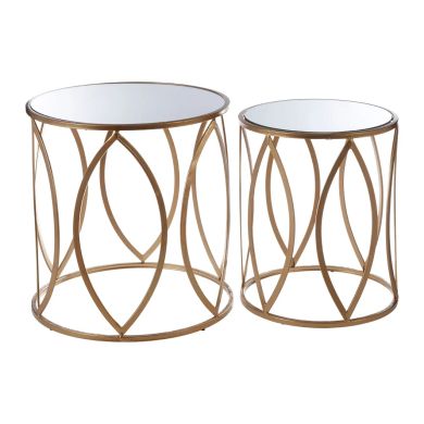 Arcana Mirrored Set Of 2 Side Tables With Gold Metal Frame