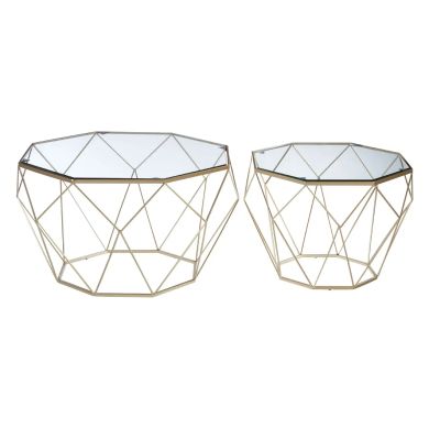Arcana Glass Set Of 2 Coffee Tables With Champagne Base