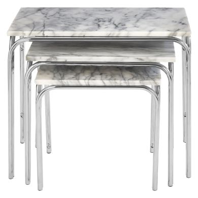 Fulton Marble Nest Of 3 Tables In White With Chrome Base