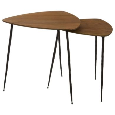 Garson Oak Veneer Tops Set Of 2 Side Tables With Metal Legs