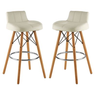 Stockholm White Faux Leather Bar Stools With Wireframe In Pair