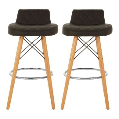 Stockholm Black Faux Leather Bar Stools With Natural Legs In Pair