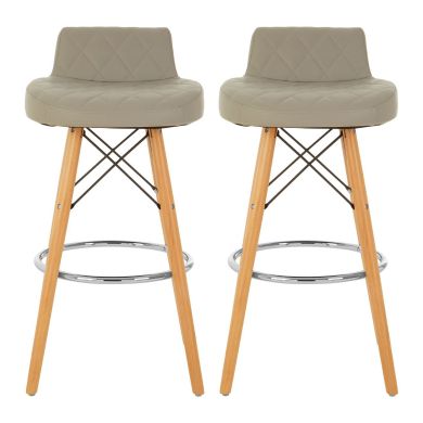 Stockholm Grey Faux Leather Bar Stools With Natural Legs In Pair