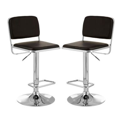 Stockholm Black Faux Leather Bar Stools With Chrome Metal Base In Pair