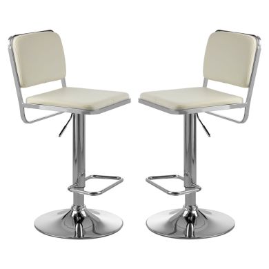Stockholm White Faux Leather Bar Stools With Chrome Metal Base In Pair