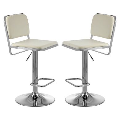 Stockholm White Faux Leather Bar Stools With Chrome Metal Base In Pair