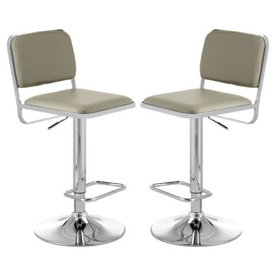 Stockholm Light Grey Faux Leather Bar Stools With Chrome Metal Base In Pair