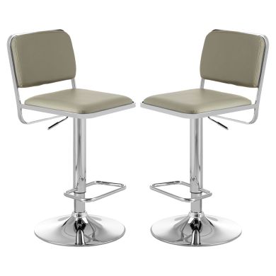 Stockholm Light Grey Faux Leather Bar Stools With Chrome Metal Base In Pair