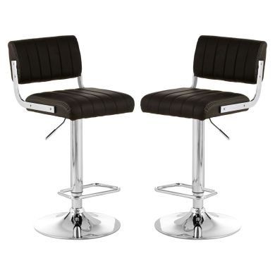 Stockholm Channel Design Black Faux Leather Bar Stools In Pair