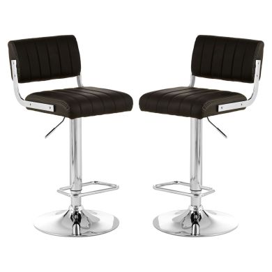 Stockholm Channel Design Black Faux Leather Bar Stools In Pair