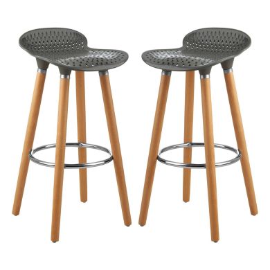 Stockholm Matte Grey Plastic Seat Bar Stools With Beechwood Legs In Pair